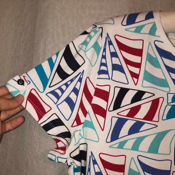 Talbots XL White Blue Red Nautical Short Sleeve Cotton Crewneck Tee - Picture 5 of 11